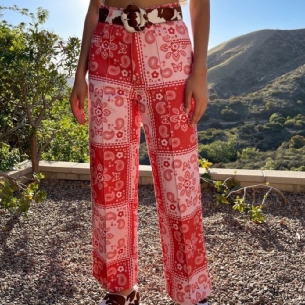Lisa Says Gah Robyn Paisley Floral Butterfly Pink Wide Leg High Rise Jean 25 - Picture 2 of 8